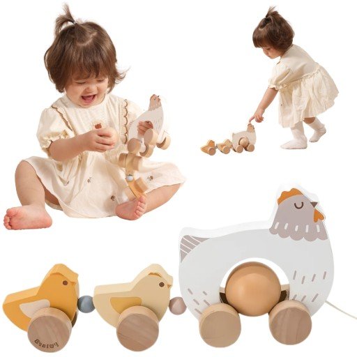 44285 VIGA DRVENA IGRAČKA NA POVLAČENJE KOKA I PILIĆI