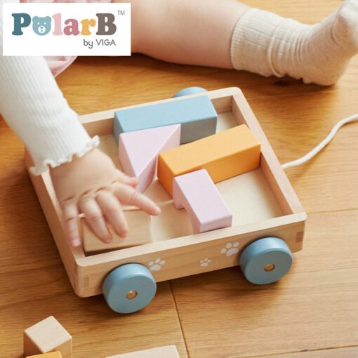 44096 viga drveni vagon kolica sa drvenim kockicama / 20 drvenih kocki